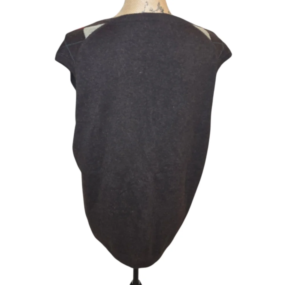 J. Crew Argyle‎ V-Neck Sweater Vest Brown and Red Cashmere Blend Size XL